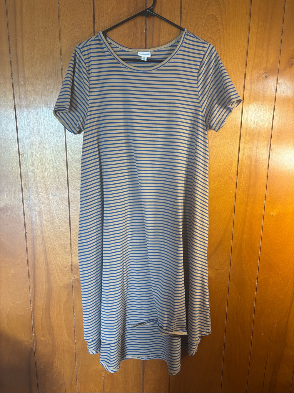 LuLaRoe Short-Sleeve High-Low Striped Dress - Blue & Tan